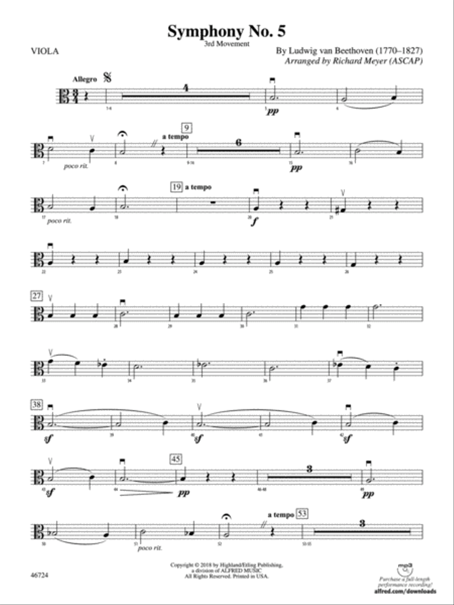 Symphony No. 5: Viola Symphony No. 5: Viola Full Orchestra scores gallery preview page 1