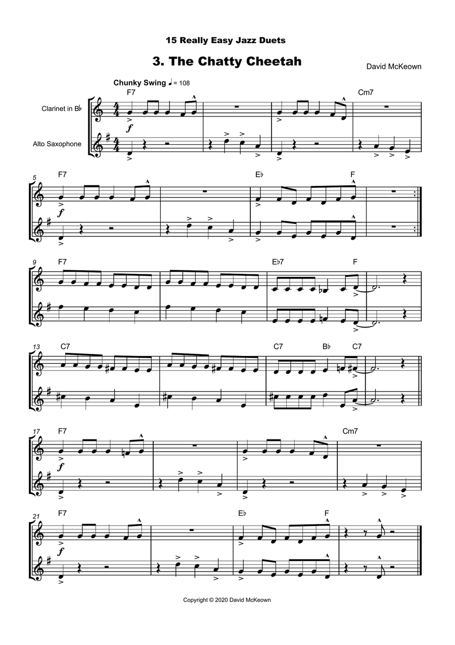 15 Really Easy Jazz Duets for Clarinet and Alto Saxophone Duet Woodwind Duet scores gallery preview page 4