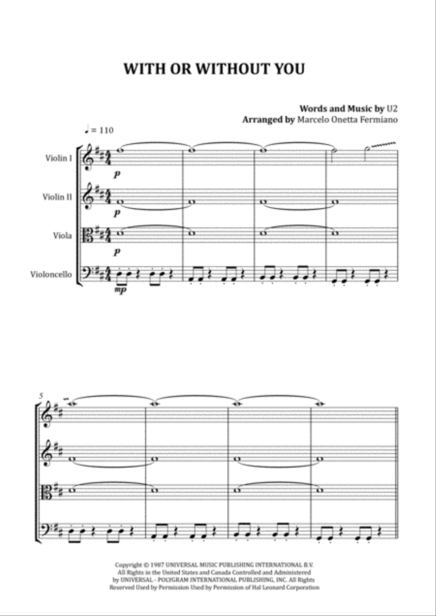 With Or Without You With Or Without You String Quartet scores gallery preview page 4