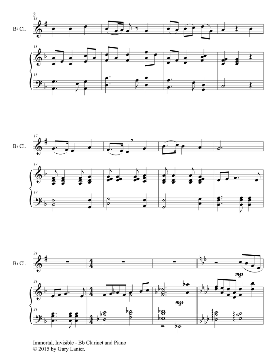 IMMORTAL, INVISIBLE (Duet – Bb Clarinet and Piano/Score and Parts) Woodwind Duet scores gallery preview page 3