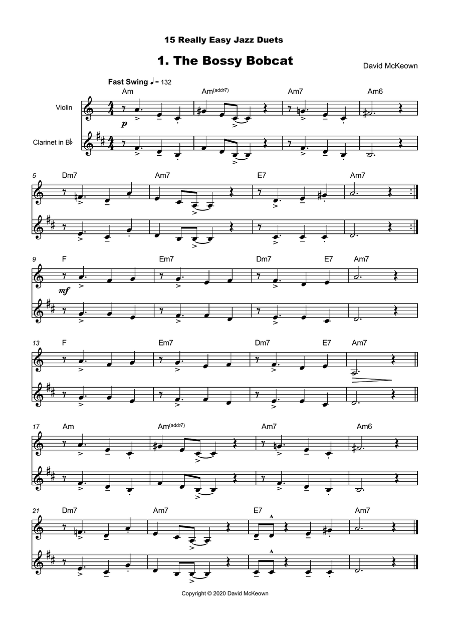 15 Really Easy Jazz Duets for Violin and Clarinet Duet Clarinet Duet scores gallery preview page 2