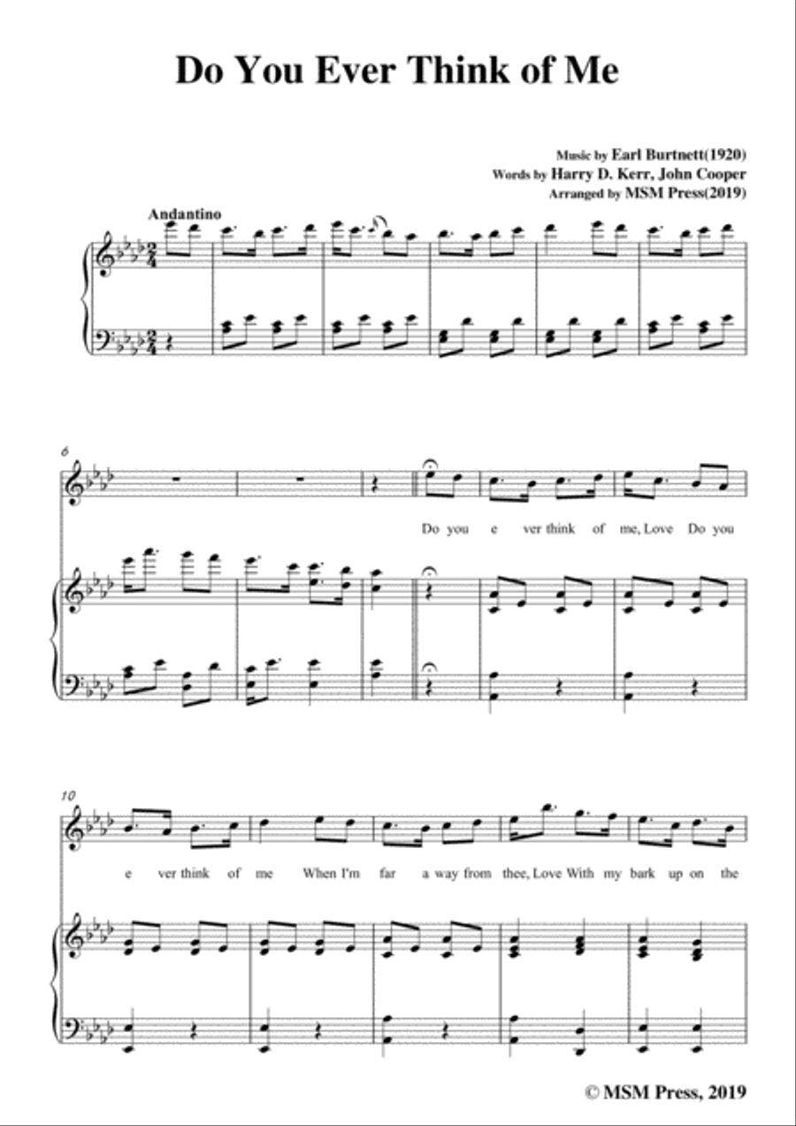Earl Burtnett-Do You Ever Think of Me,in A flat Major,for Voice&Piano Voice scores gallery preview page 3