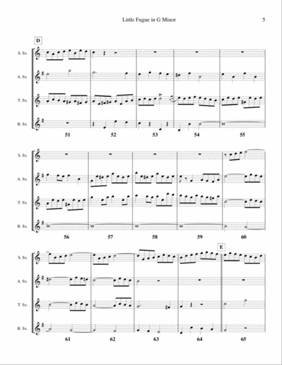 Little Fugue in G Minor Transcribed for Saxophone Quartet Little Fugue in G Minor Transcribed for Saxophone Quartet Saxophone Quartet scores gallery preview page 5