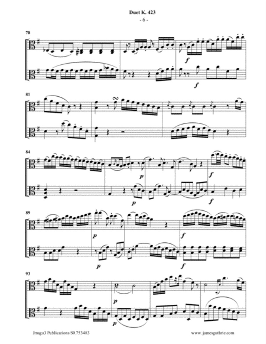 Mozart: Duet K. 423 for Viola Duo String Duet scores gallery preview page 6