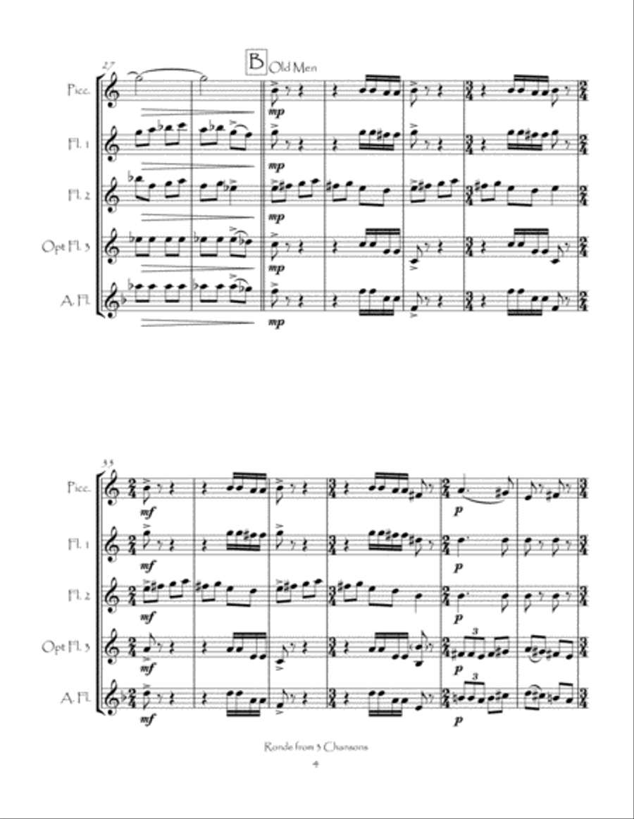 Ronde from 3 Chansons for Flute Quartet (P, 2C, A or P, 3C) Flute Quartet scores gallery preview page 6