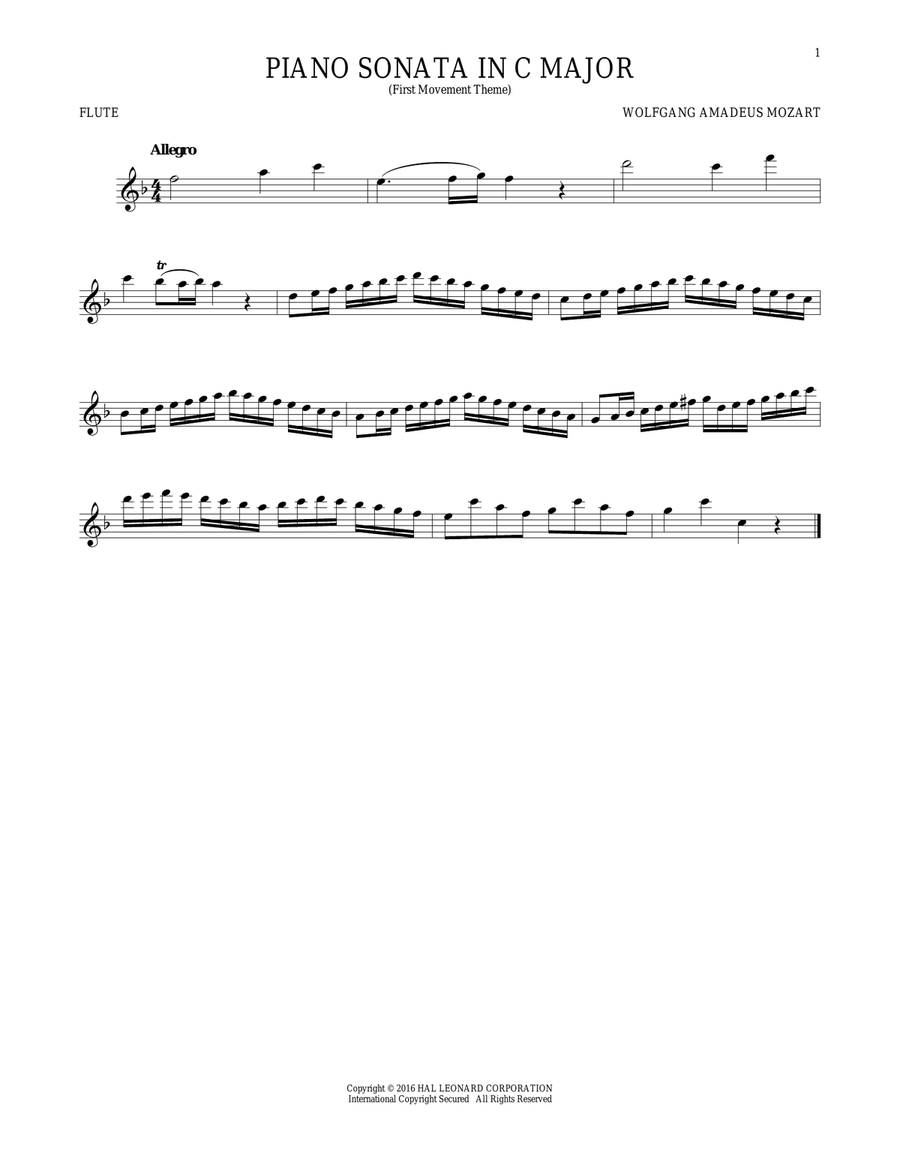 Piano Sonata In C Major Flute Solo scores gallery preview page 1