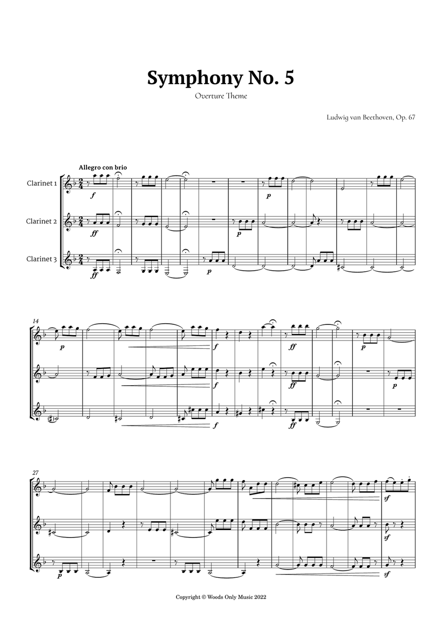 Symphony No. 5 by Beethoven for Clarinet Trio Clarinet Trio scores gallery preview page 2