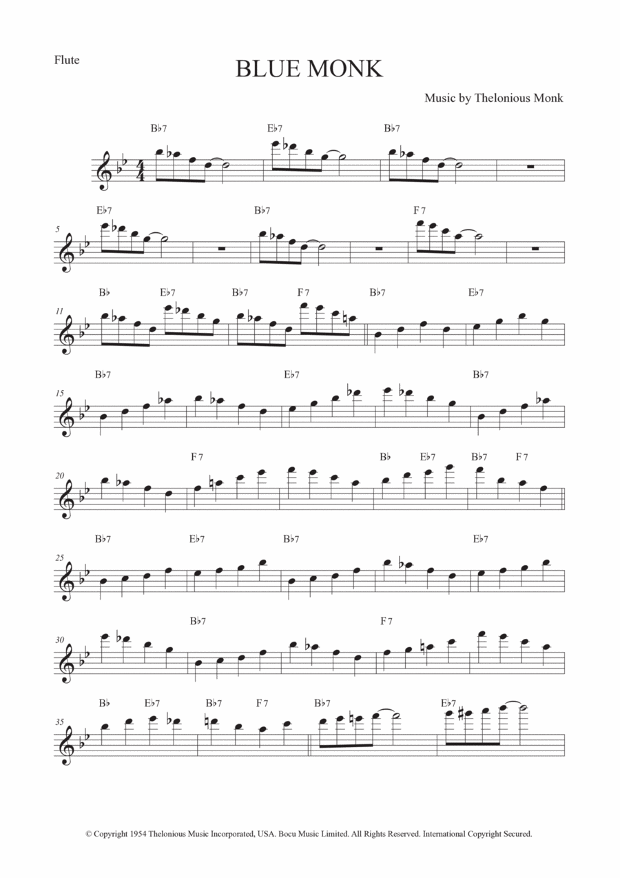 Blue Monk Flute Solo scores gallery preview page 1