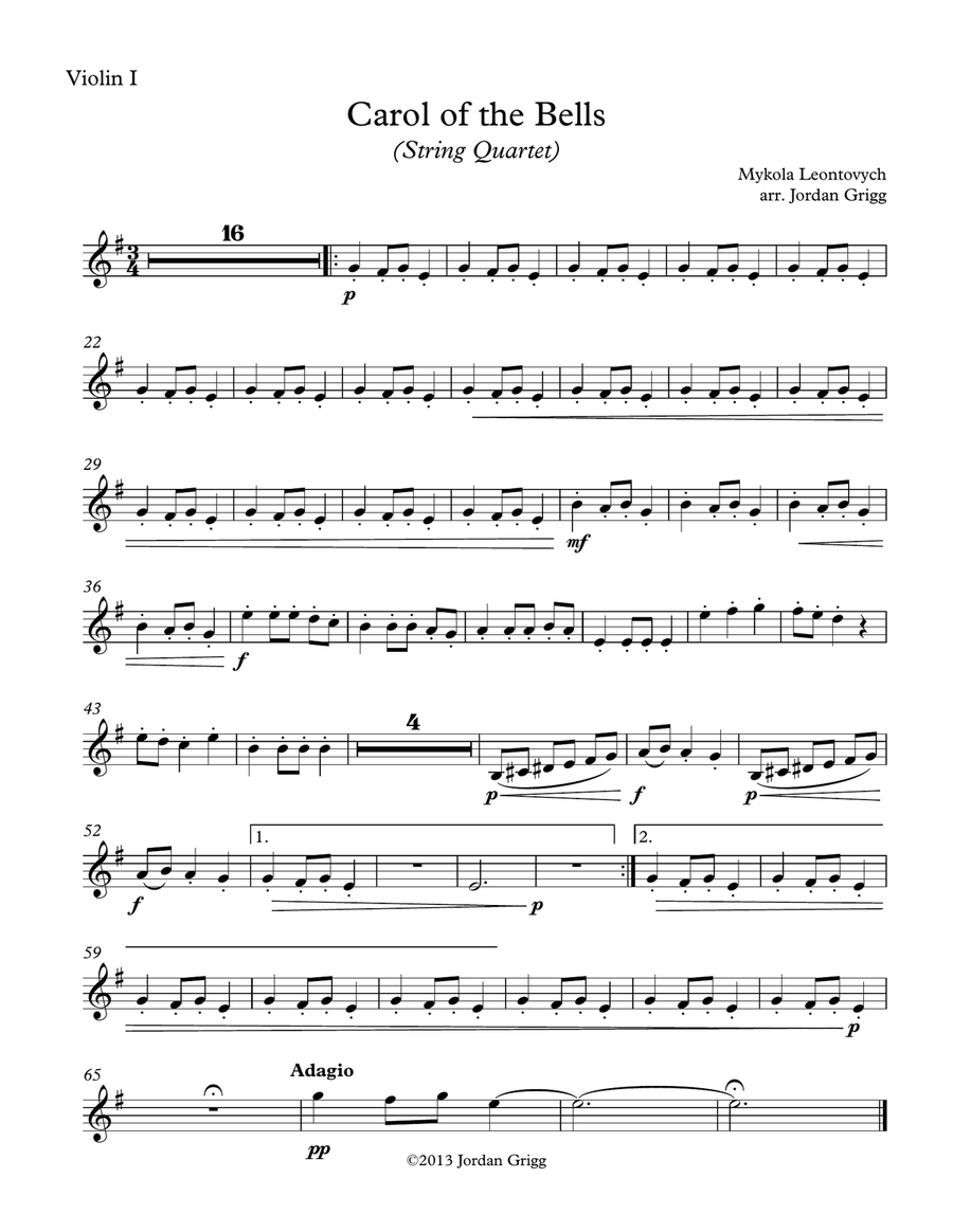 Carol of the Bells (String Quartet) - Score and parts Carol of the Bells (String Quartet) - Score and parts String Quartet scores gallery preview page 4