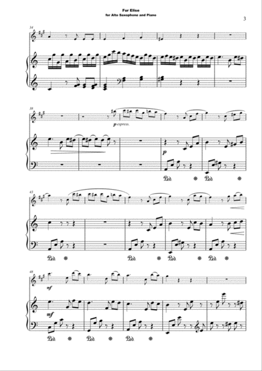 Für Elise, for Solo Alto Saxophone and Piano Alto Saxophone scores gallery preview page 4