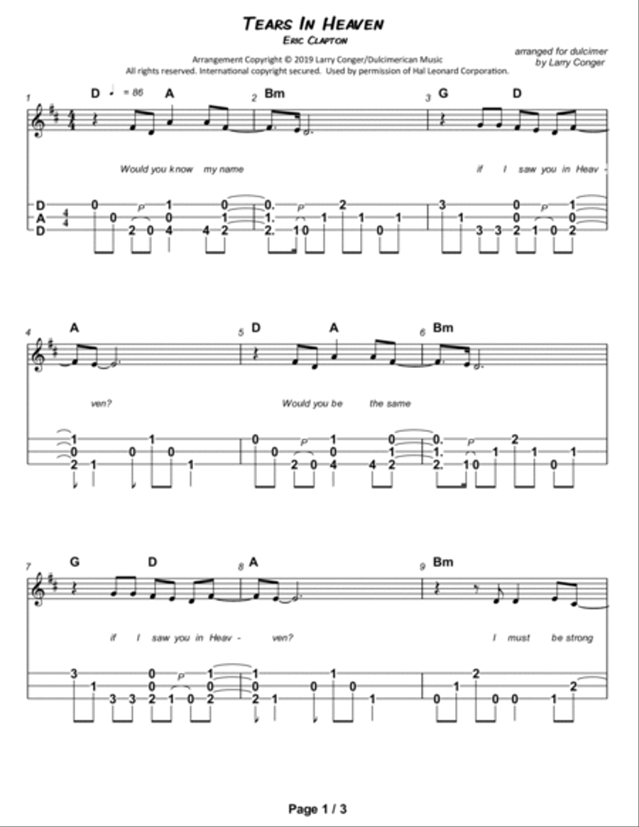 Tears In Heaven Tears In Heaven Dulcimer scores gallery preview page 2