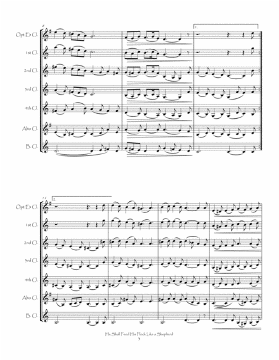 He Shall Feed His Flock Like a Shepherd from The Messiah for Clarinet Choir Clarinet Choir scores gallery preview page 5