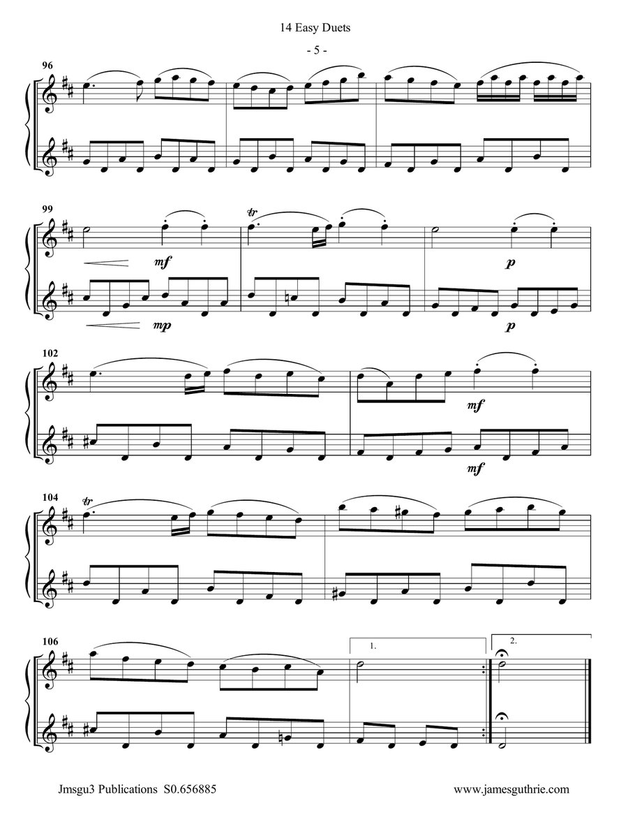 Bach: 14 Easy Duets for Violin Duo String Duet scores gallery preview page 5