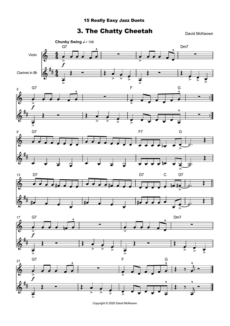 15 Really Easy Jazz Duets for Violin and Clarinet Duet Clarinet Duet scores gallery preview page 4