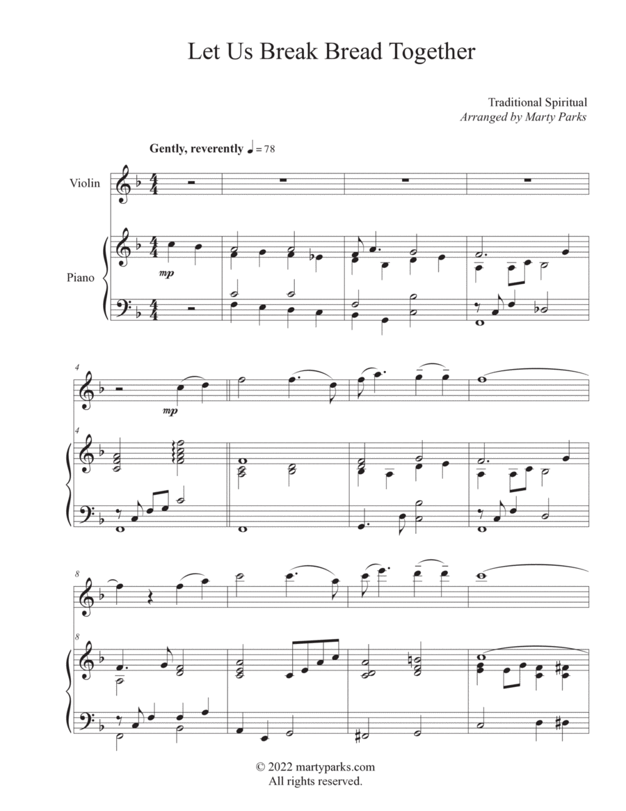 Let Us Break Bread Together (Violin-Piano) Let Us Break Bread Together (Violin-Piano) Violin Solo scores gallery preview page 1