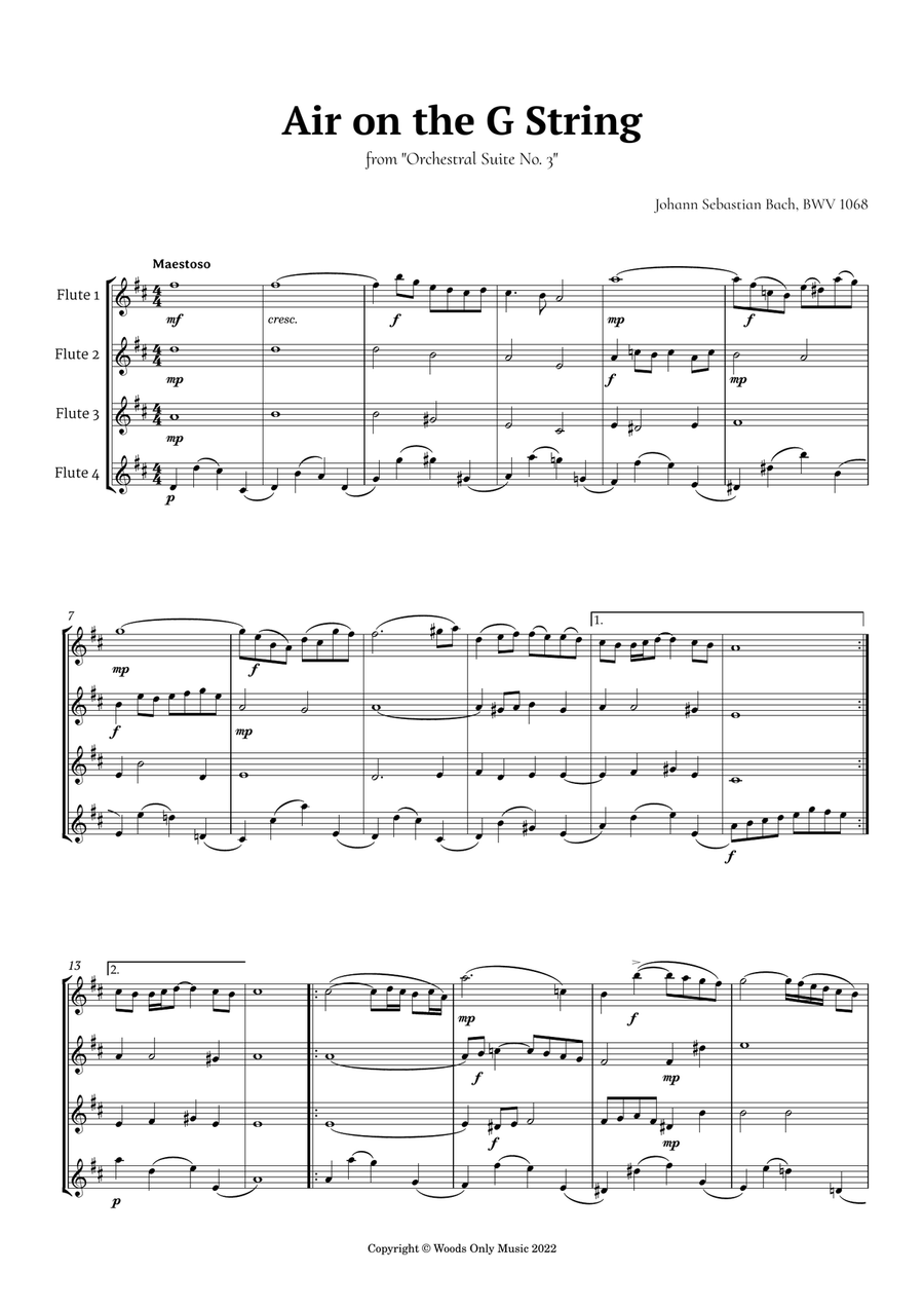 Air on the G String by Bach for Flute Quartet Flute Quartet scores gallery preview page 2