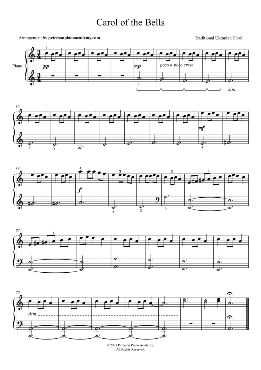 Carol of the Bells (Easy Piano) Easy Piano scores gallery preview page 1